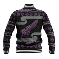 New Zealand Christmas Baseball Jacket Meri Kirihimete Silver Fern Knit Style Purple Color - Polynesian Pride