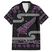New Zealand Christmas Family Matching Long Sleeve Bodycon Dress and Hawaiian Shirt Meri Kirihimete Silver Fern Knit Style Purple Color - Polynesian Pride