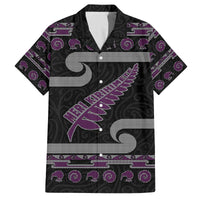 New Zealand Christmas Family Matching Off The Shoulder Long Sleeve Dress and Hawaiian Shirt Meri Kirihimete Silver Fern Knit Style Purple Color - Polynesian Pride