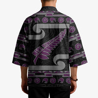 New Zealand Christmas Kimono Meri Kirihimete Silver Fern Knit Style Purple Color - Polynesian Pride