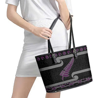 New Zealand Christmas Leather Tote Bag Meri Kirihimete Silver Fern Knit Style Purple Color - Polynesian Pride