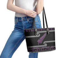 New Zealand Christmas Leather Tote Bag Meri Kirihimete Silver Fern Knit Style Purple Color - Polynesian Pride