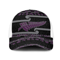 New Zealand Christmas Mesh Trucker Cap Meri Kirihimete Silver Fern Knit Style Purple Color - Polynesian Pride