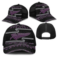 New Zealand Christmas Mesh Trucker Cap Meri Kirihimete Silver Fern Knit Style Purple Color - Polynesian Pride