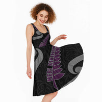 New Zealand Christmas Midi Dress Meri Kirihimete Silver Fern Knit Style Purple Color - Polynesian Pride