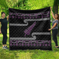 New Zealand Christmas Quilt Meri Kirihimete Silver Fern Knit Style Purple Color - Polynesian Pride