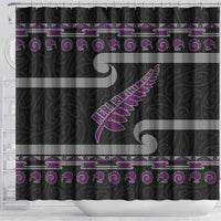 New Zealand Christmas Shower Curtain Meri Kirihimete Silver Fern Knit Style Purple Color - Polynesian Pride