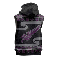 New Zealand Christmas Sleeveless Zip Hoodie Meri Kirihimete Silver Fern Knit Style Purple Color - Polynesian Pride