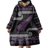 New Zealand Christmas Wearable Blanket Hoodie Meri Kirihimete Silver Fern Knit Style Purple Color - Polynesian Pride