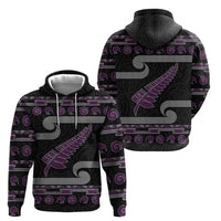 New Zealand Christmas Zip Hoodie Meri Kirihimete Silver Fern Knit Style Purple Color - Polynesian Pride