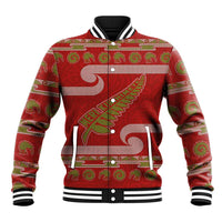 New Zealand Christmas Baseball Jacket Meri Kirihimete Silver Fern Knit Style Green Color - Polynesian Pride
