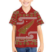 New Zealand Christmas Family Matching Off The Shoulder Long Sleeve Dress and Hawaiian Shirt Meri Kirihimete Silver Fern Knit Style Green Color - Polynesian Pride