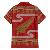 New Zealand Christmas Family Matching Off Shoulder Short Dress and Hawaiian Shirt Meri Kirihimete Silver Fern Knit Style Green Color - Polynesian Pride