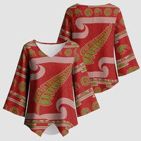 New Zealand Christmas Kimono Sleeve Blouse Meri Kirihimete Silver Fern Knit Style Green Color - Polynesian Pride