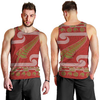 New Zealand Christmas Men Tank Top Meri Kirihimete Silver Fern Knit Style Green Color - Polynesian Pride