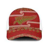 New Zealand Christmas Mesh Trucker Cap Meri Kirihimete Silver Fern Knit Style Green Color LT03 One Size White Green - Polynesian Pride
