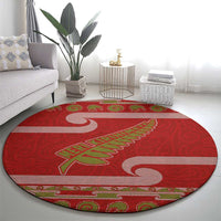 New Zealand Christmas Round Carpet Meri Kirihimete Silver Fern Knit Style Green Color - Polynesian Pride