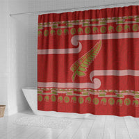 New Zealand Christmas Shower Curtain Meri Kirihimete Silver Fern Knit Style Green Color - Polynesian Pride