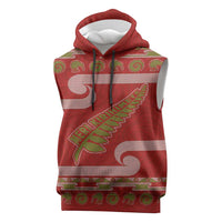New Zealand Christmas Sleeveless Hoodie Meri Kirihimete Silver Fern Knit Style Green Color - Polynesian Pride