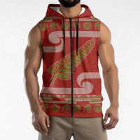 New Zealand Christmas Sleeveless Zip Hoodie Meri Kirihimete Silver Fern Knit Style Green Color - Polynesian Pride