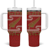 New Zealand Christmas Tumbler With Handle Meri Kirihimete Silver Fern Knit Style Green Color - Polynesian Pride