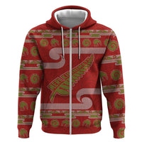 New Zealand Christmas Zip Hoodie Meri Kirihimete Silver Fern Knit Style Green Color - Polynesian Pride