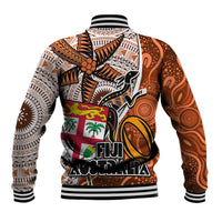 Fiji Australia Rugby Baseball Jacket Kangaroo and Palm Tree Orange Tapa Pattern Mix Aboriginal LT03 - Polynesian Pride