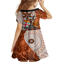 Fiji Australia Rugby Kid Short Sleeve Dress Kangaroo and Palm Tree Orange Tapa Pattern Mix Aboriginal LT03 - Polynesian Pride