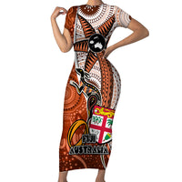 fiji-australia-rugby-short-sleeve-bodycon-dress-kangaroo-and-palm-tree-orange-tapa-pattern-mix-aboriginal