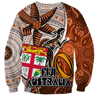 Fiji Australia Rugby Sweatshirt Kangaroo and Palm Tree Orange Tapa Pattern Mix Aboriginal LT03 - Polynesian Pride