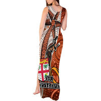 Fiji Australia Rugby Tank Maxi Dress Kangaroo and Palm Tree Orange Tapa Pattern Mix Aboriginal LT03 - Polynesian Pride