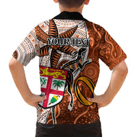 personalised-fiji-australia-rugby-family-matching-off-shoulder-long-sleeve-dress-and-hawaiian-shirt-kangaroo-and-palm-tree-orange-tapa-pattern-mix-aboriginal