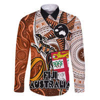 personalised-fiji-australia-rugby-family-matching-off-shoulder-maxi-dress-and-hawaiian-shirt-kangaroo-and-palm-tree-orange-tapa-pattern-mix-aboriginal
