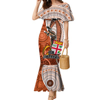 Personalised Fiji Australia Rugby Mermaid Dress Kangaroo and Palm Tree Orange Tapa Pattern Mix Aboriginal LT03 Women Orange - Polynesian Pride