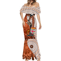 Personalised Fiji Australia Rugby Mermaid Dress Kangaroo and Palm Tree Orange Tapa Pattern Mix Aboriginal LT03 - Polynesian Pride