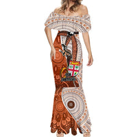 Personalised Fiji Australia Rugby Mermaid Dress Kangaroo and Palm Tree Orange Tapa Pattern Mix Aboriginal LT03 - Polynesian Pride