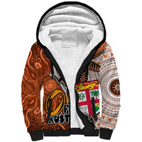 Personalised Fiji Australia Rugby Sherpa Hoodie Kangaroo and Palm Tree Orange Tapa Pattern Mix Aboriginal LT03 Unisex Orange - Polynesian Pride