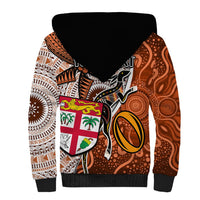 Personalised Fiji Australia Rugby Sherpa Hoodie Kangaroo and Palm Tree Orange Tapa Pattern Mix Aboriginal LT03 - Polynesian Pride