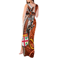 Personalised Fiji Australia Rugby Tank Maxi Dress Kangaroo and Palm Tree Orange Tapa Pattern Mix Aboriginal LT03 - Polynesian Pride