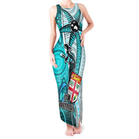 Fiji Australia Rugby Tank Maxi Dress Kangaroo and Palm Tree Blue Tapa Pattern Mix Aboriginal LT03 Women Blue - Polynesian Pride