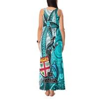 Fiji Australia Rugby Tank Maxi Dress Kangaroo and Palm Tree Blue Tapa Pattern Mix Aboriginal LT03 - Polynesian Pride