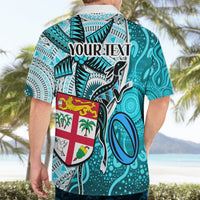 Personalised Fiji Australia Rugby Hawaiian Shirt Kangaroo and Palm Tree Blue Tapa Pattern Mix Aboriginal LT03 - Polynesian Pride