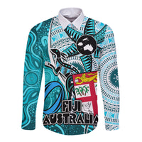 personalised-fiji-australia-rugby-long-sleeve-button-shirt-kangaroo-and-palm-tree-blue-tapa-pattern-mix-aboriginal