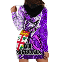 Fiji Australia Rugby Hoodie Dress Kangaroo and Palm Tree Purple Tapa Pattern Mix Aboriginal LT03 - Polynesian Pride