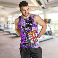 Fiji Australia Rugby Men Tank Top Kangaroo and Palm Tree Purple Tapa Pattern Mix Aboriginal LT03 - Polynesian Pride