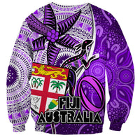 Fiji Australia Rugby Sweatshirt Kangaroo and Palm Tree Purple Tapa Pattern Mix Aboriginal LT03 - Polynesian Pride