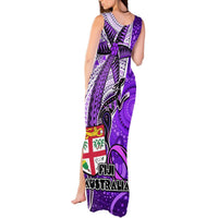 Fiji Australia Rugby Tank Maxi Dress Kangaroo and Palm Tree Purple Tapa Pattern Mix Aboriginal LT03 - Polynesian Pride