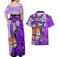 personalised-fiji-australia-rugby-couples-matching-off-shoulder-maxi-dress-and-hawaiian-shirt-kangaroo-and-palm-tree-purple-tapa-pattern-mix-aboriginal