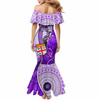 Personalised Fiji Australia Rugby Mermaid Dress Kangaroo and Palm Tree Purple Tapa Pattern Mix Aboriginal LT03 - Polynesian Pride