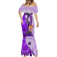 Personalised Fiji Australia Rugby Mermaid Dress Kangaroo and Palm Tree Purple Tapa Pattern Mix Aboriginal LT03 - Polynesian Pride